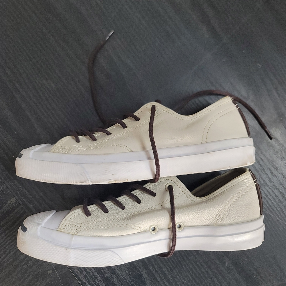 Converse Jack Purcell Cream Leather Sneakers with Brown Accents Women's 7.5 M 6